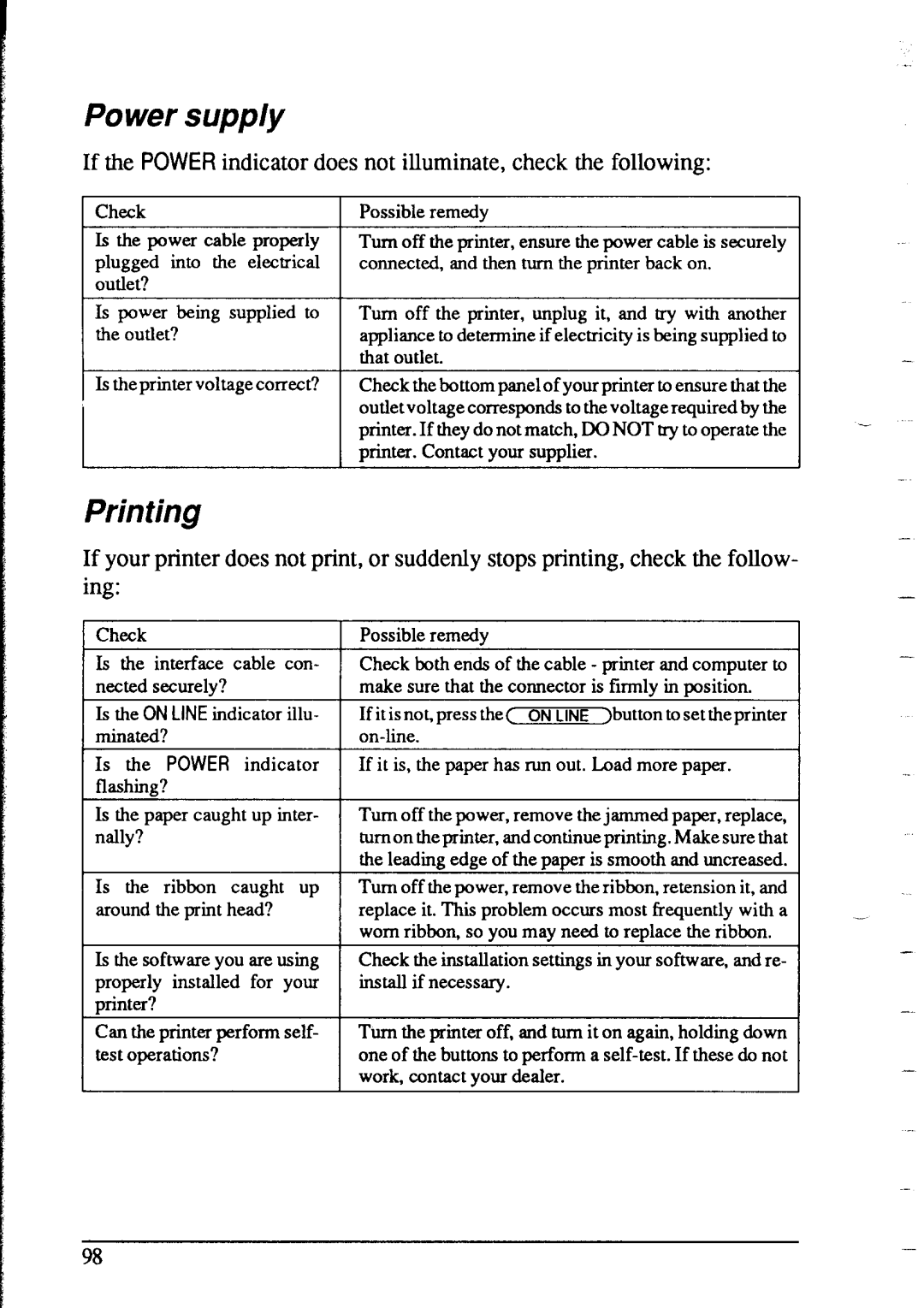 Star Micronics NX-2415 user manual Power supply 