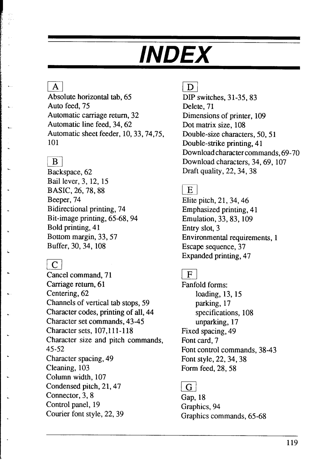 Star Micronics NX-2415 user manual Index 