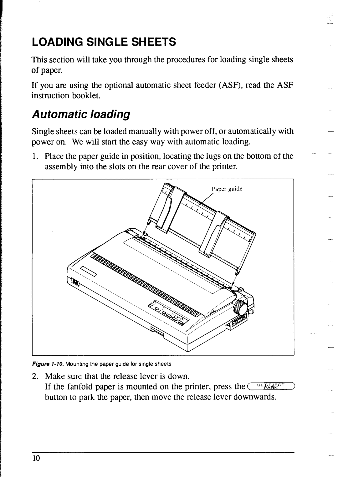 Star Micronics NX-2415 user manual Loading Single Sheets, Automatic loading 