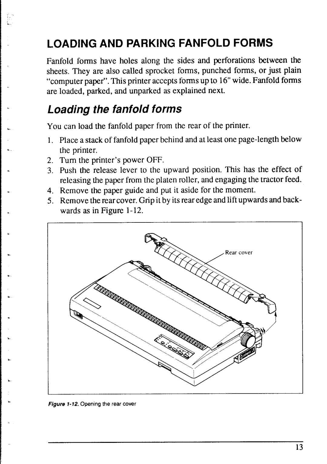 Star Micronics NX-2415 user manual Loading the fanfold forms, Loading and Parking Fanfold Forms 