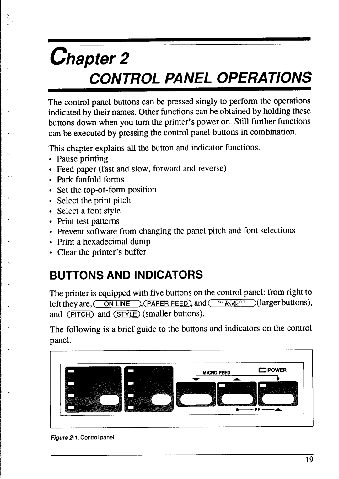 Star Micronics NX-2415 user manual Control Panel Operations 