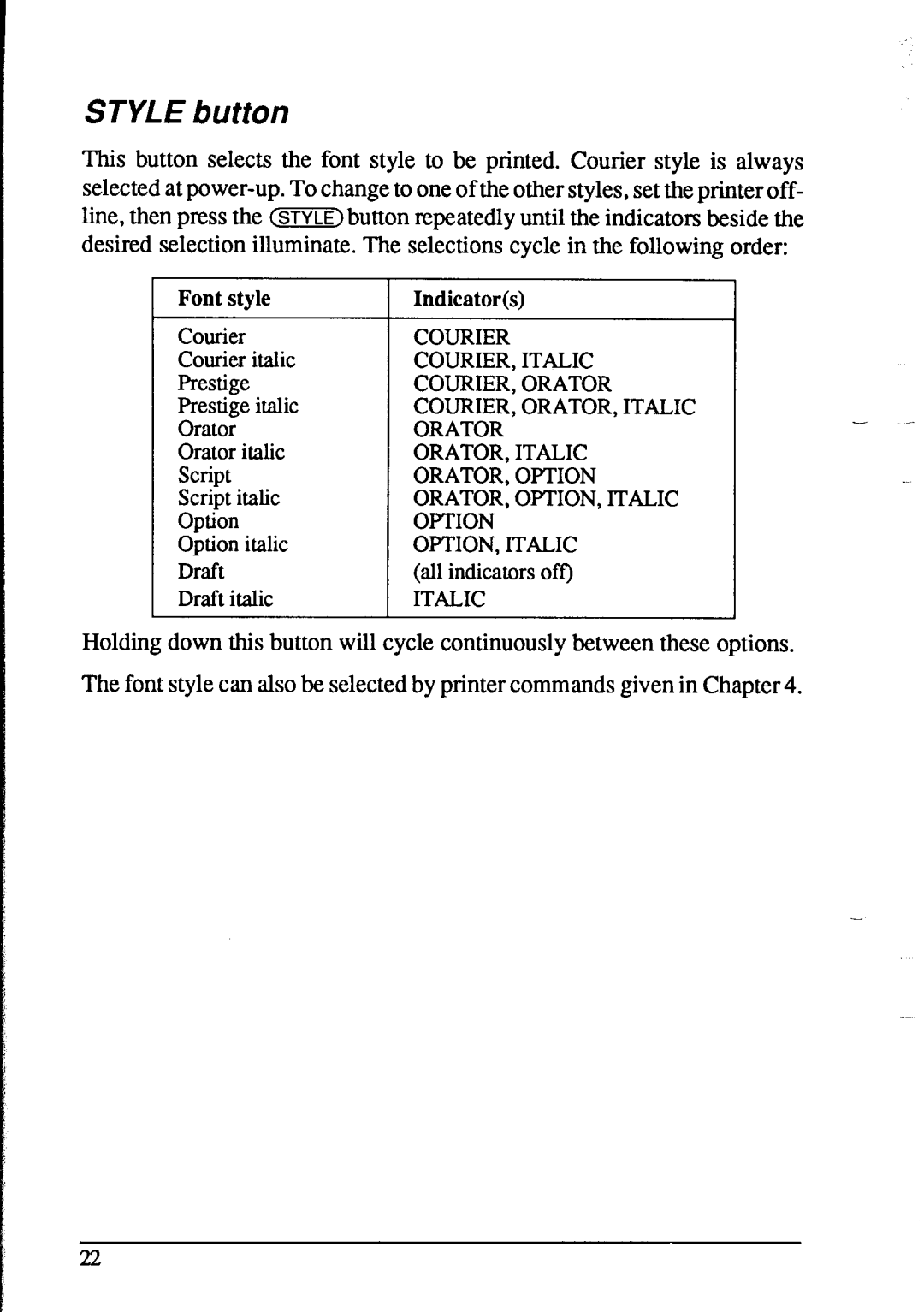 Star Micronics NX-2415 user manual Style button, Italic 