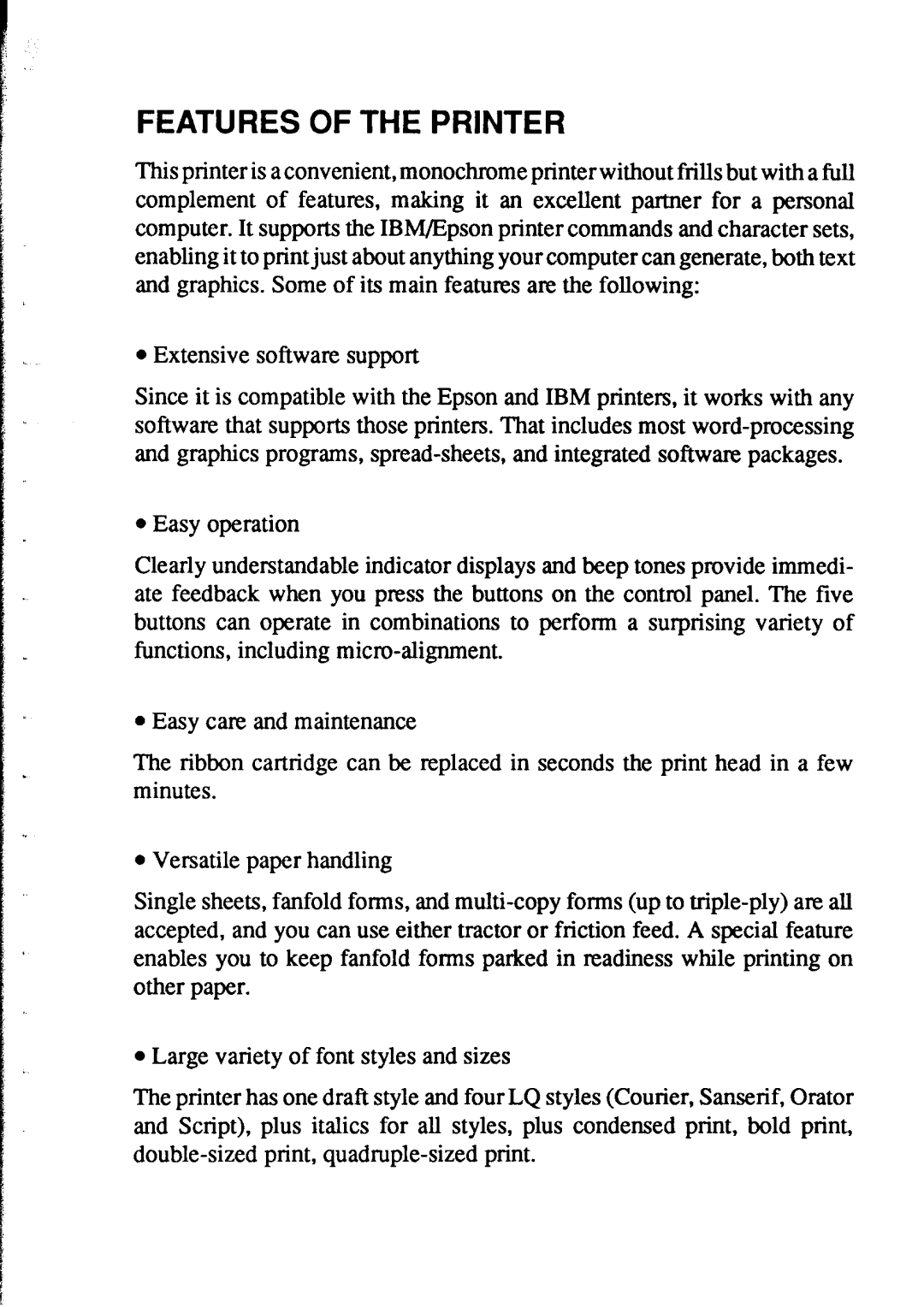 Star Micronics NX-2415 user manual Features of the Printer 