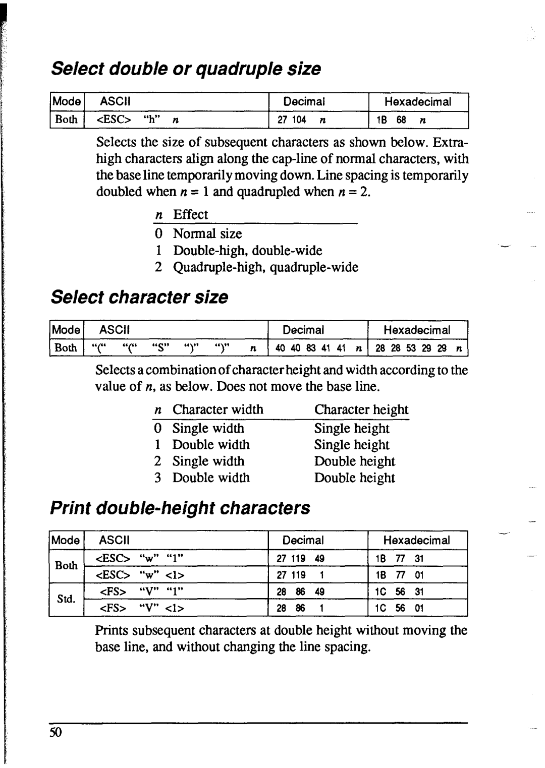 Star Micronics NX-2415 user manual Select double or quadruple size, Select character size, Print double-height characters 