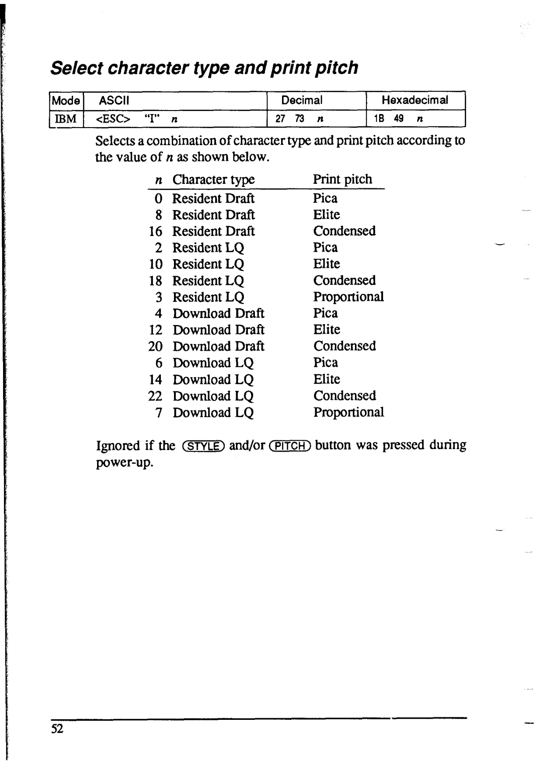 Star Micronics NX-2415 user manual Select character type and print pitch 