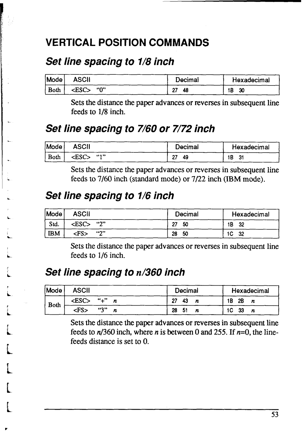 Star Micronics NX-2415 Set line spacing to l/6 inch, Set line spacing to 760 or 7l72 inch, Set line spacing to n/360 inch 