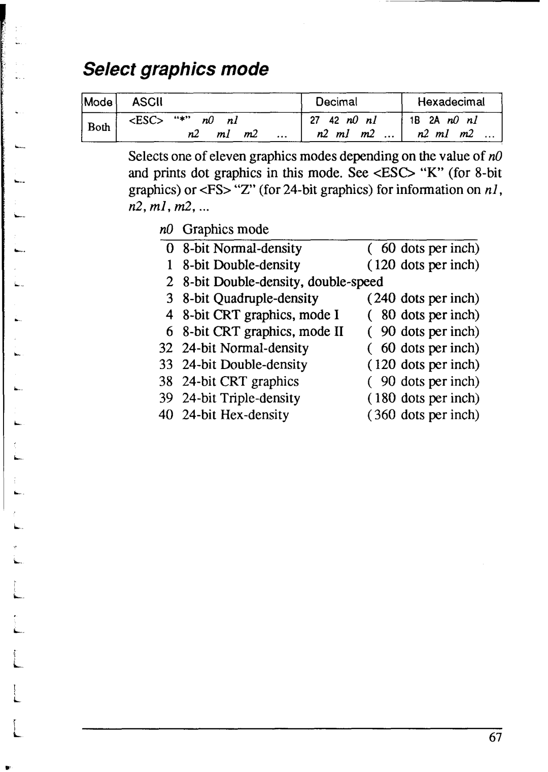 Star Micronics NX-2415 user manual Select graphics mode 