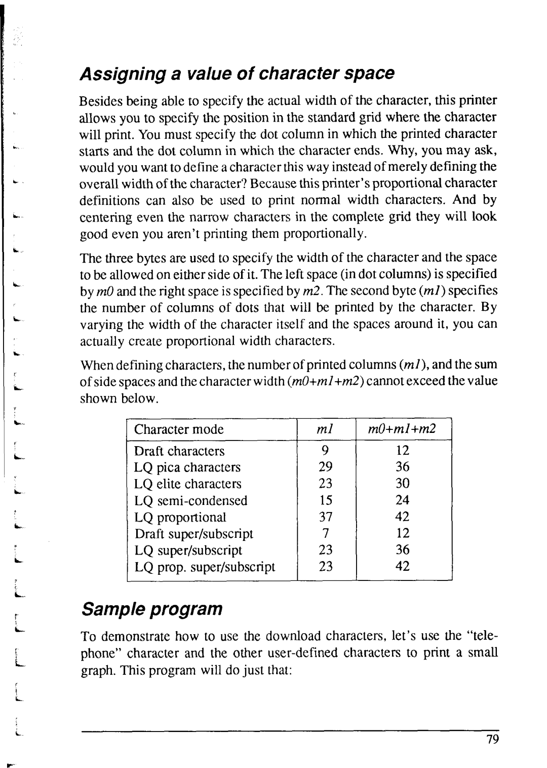 Star Micronics NX-2415 user manual Assigning a value of character space, Sample program 