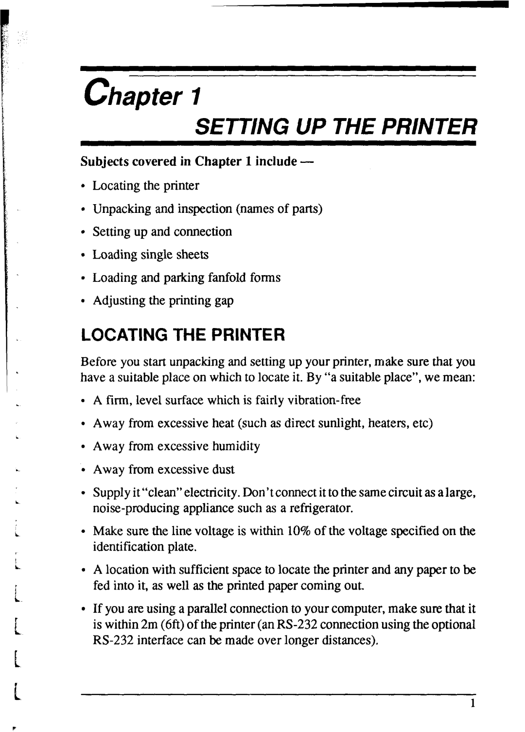 Star Micronics NX-2415 user manual Chapter, Locating the Printer 