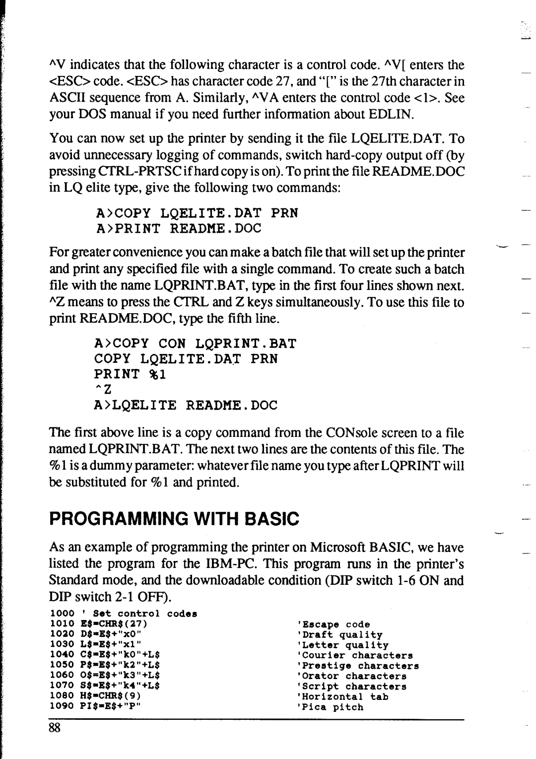 Star Micronics NX-2415 user manual Programming With Basic, Acopy LQELITE.DAT PRN Aprint README.DOC 