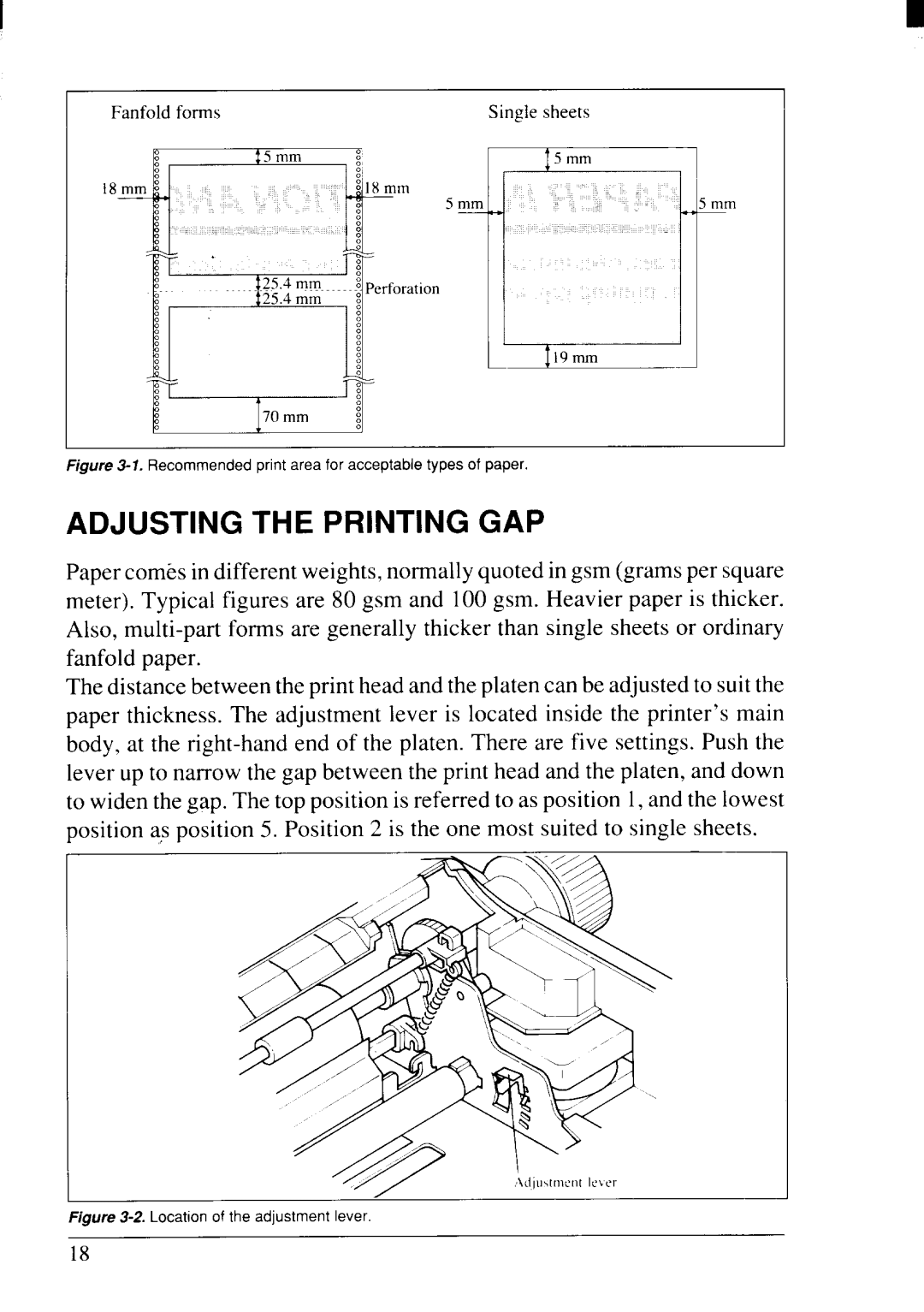 Star Micronics NX-2415II user manual Adjusting The Printing Gap, Single sheets 