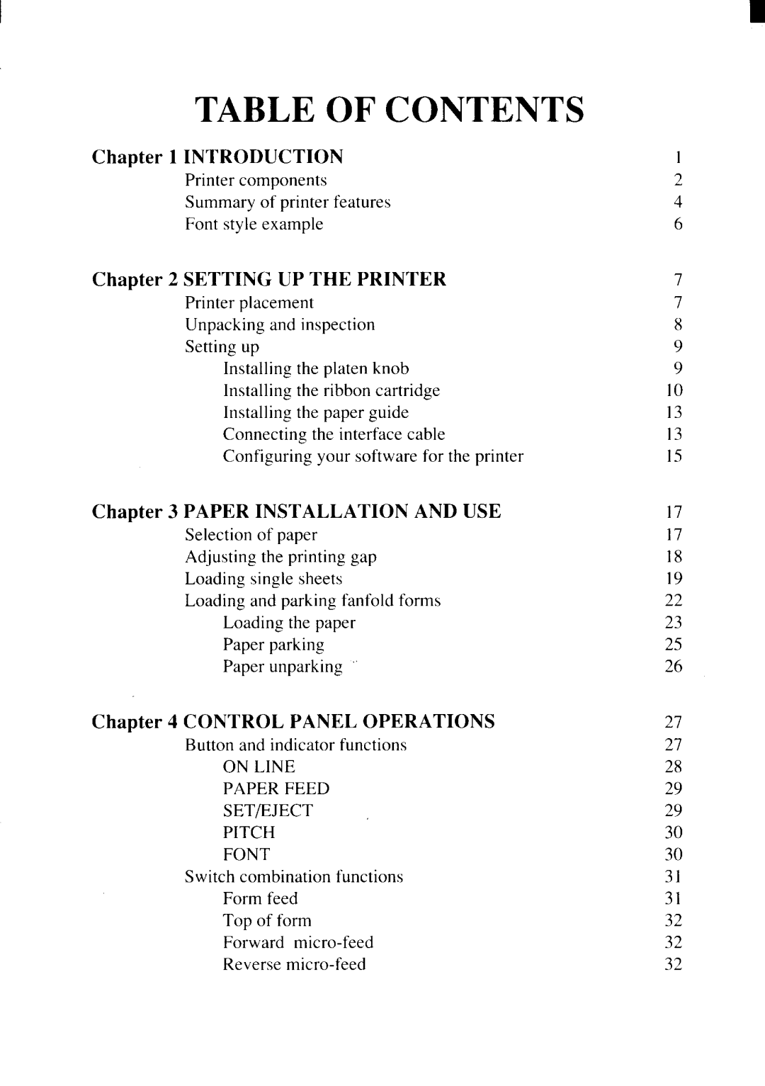 Star Micronics NX-2415II user manual Table Of Contents, Introduction, Setting Up The Printer, Paper Installation And Use 