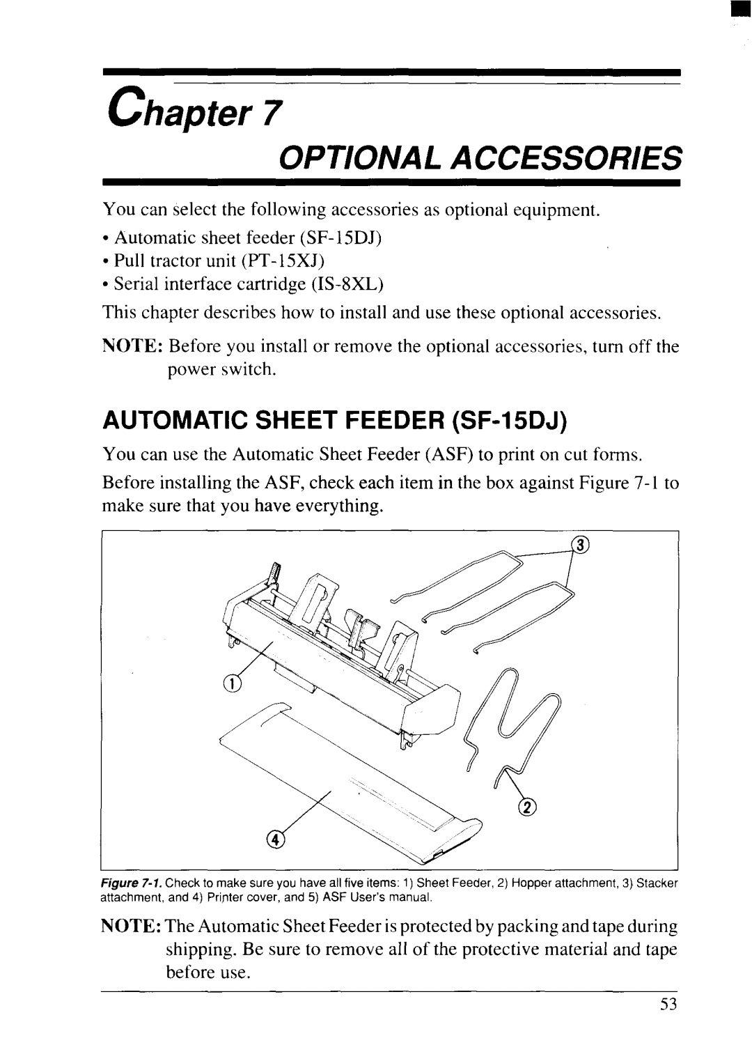 Star Micronics NX-2415II user manual Optional Accessories, AUTOMATIC SHEET FEEDER SF-15DJ, chapter 