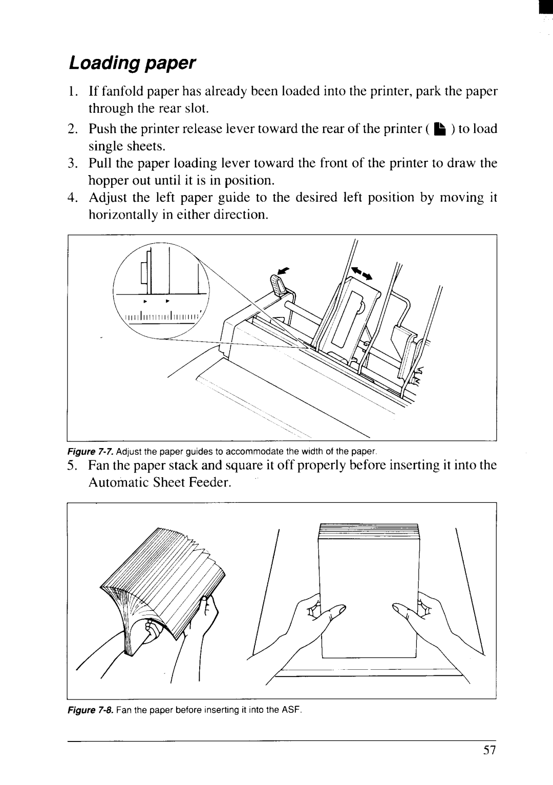 Star Micronics NX-2415II user manual Loading paper, 8. Fan the paper before inserting it into the ASF 