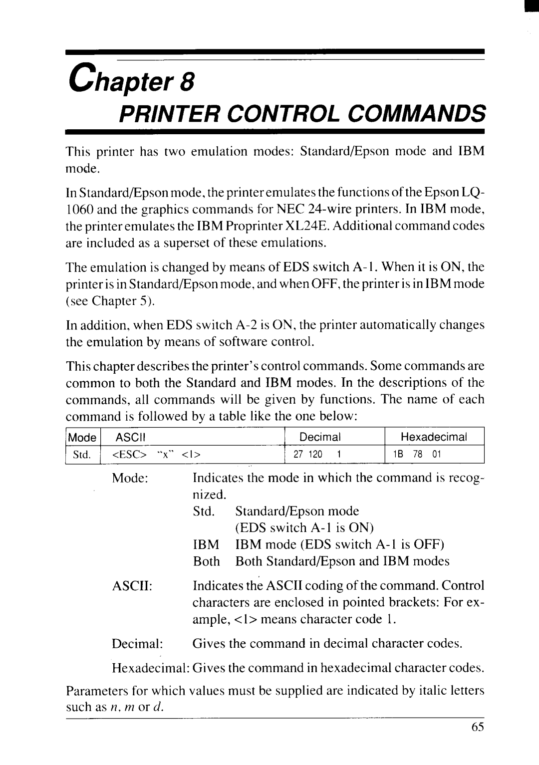 Star Micronics NX-2415II user manual Printer Control Commands 