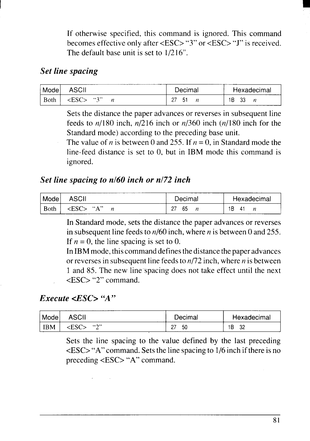 Star Micronics NX-2415II user manual Set line spacing to n160inch or n172inch, Execute dlSC “A”, 27 65 n 