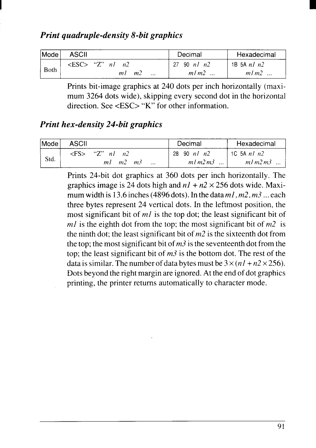 Star Micronics NX-2415II user manual Print quadruple-density 8-bit graphics, Print hex-density 24-bit graphics 