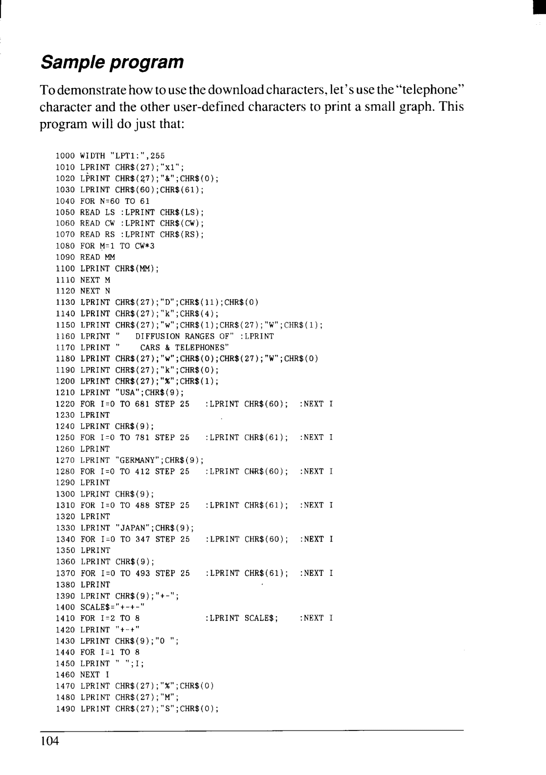 Star Micronics NX-2415II user manual Sample program, Read MM Lprint CHR$MM 