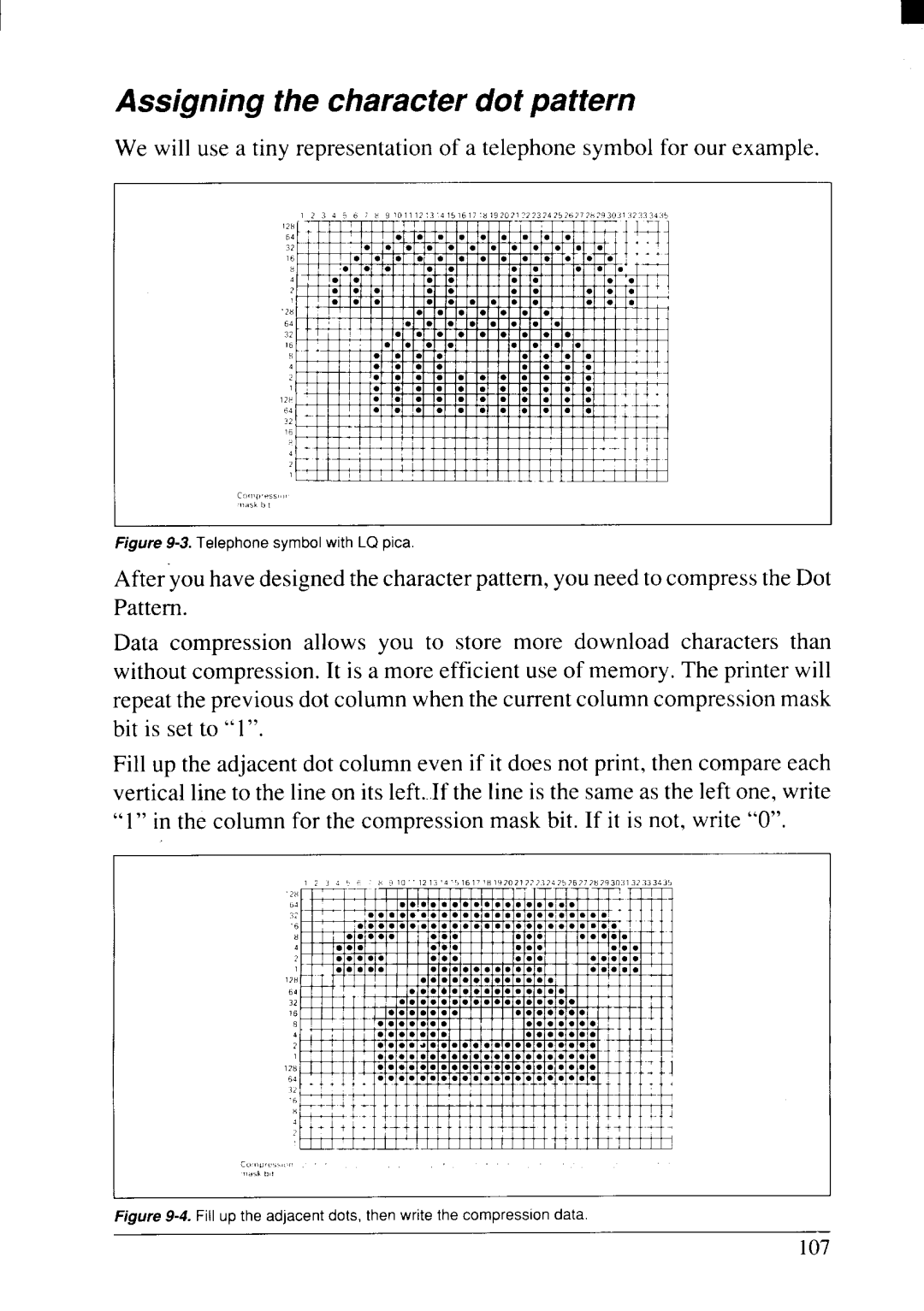 Star Micronics NX-2415II user manual Assigning the character dot pattern, Column for the compression mask bit. If it is not 