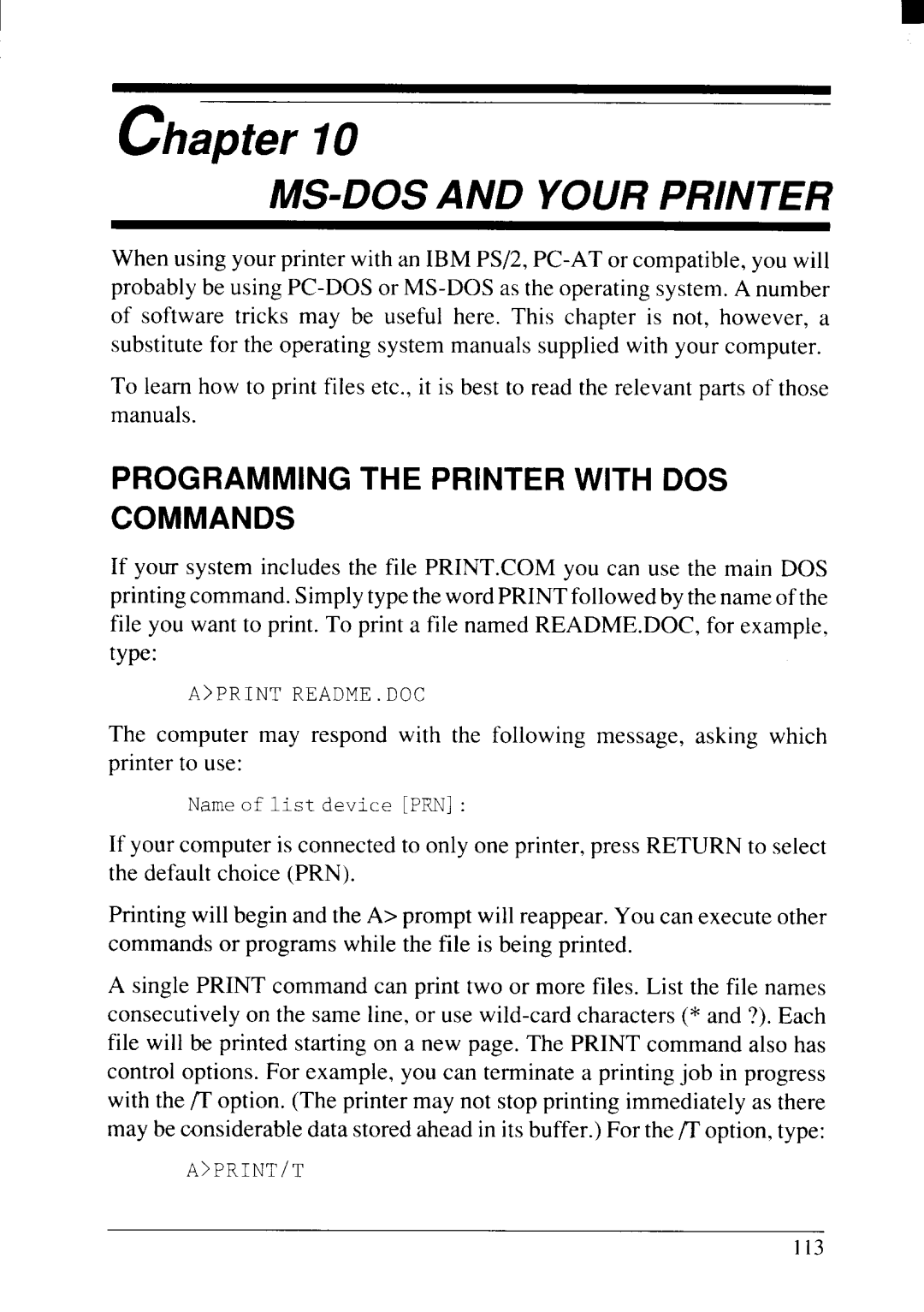 Star Micronics NX-2415II user manual Programming the Printer with DOS Commands 