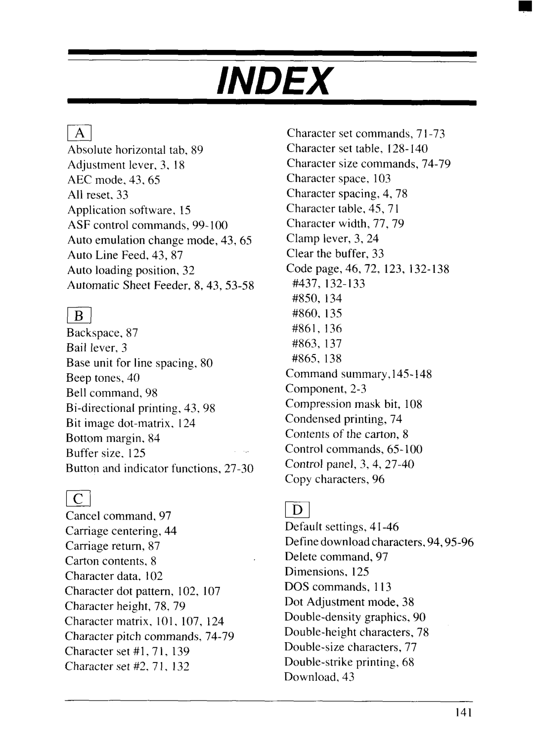 Star Micronics NX-2415II user manual Index 