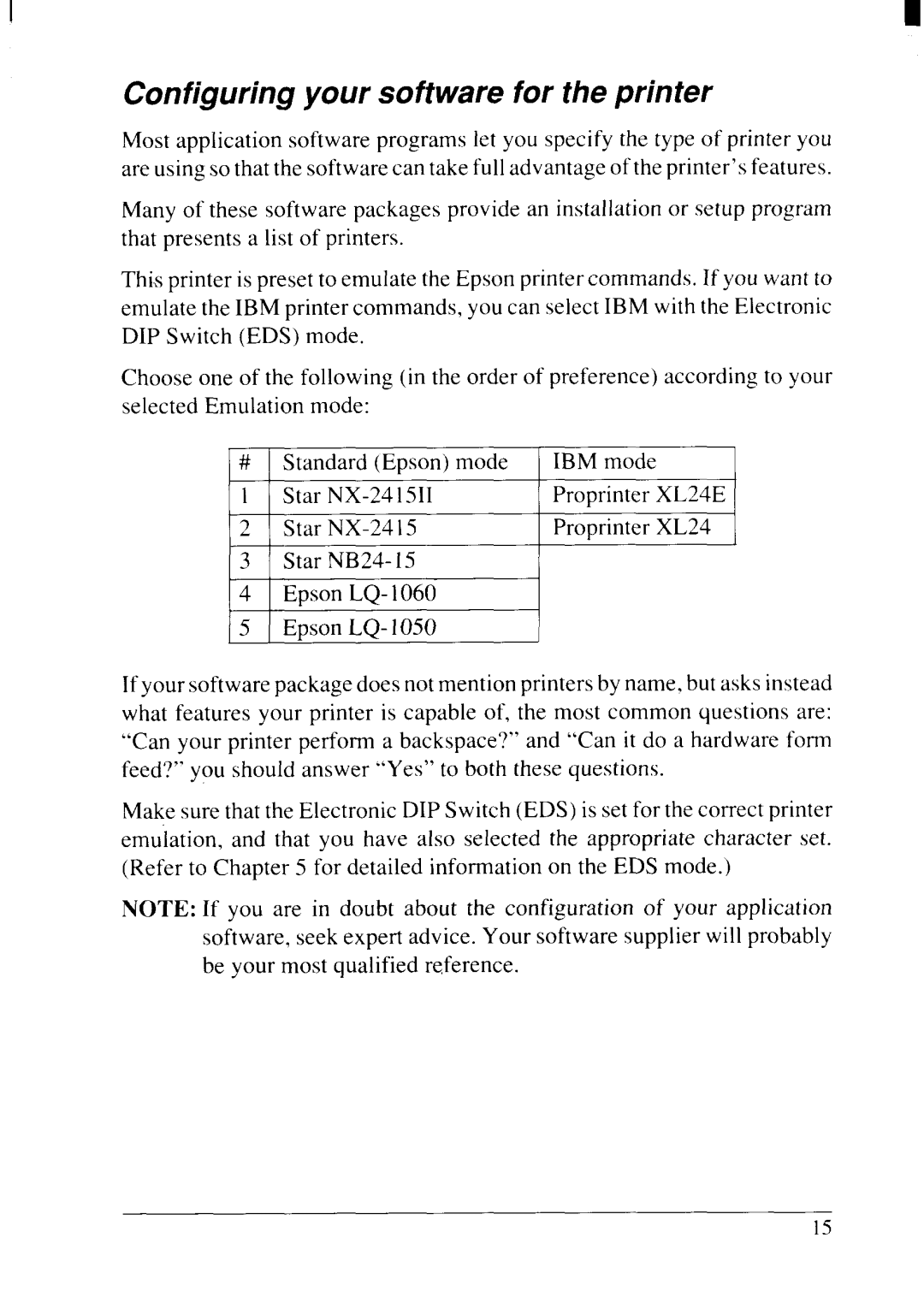 Star Micronics NX-2415II user manual Configuring your software for the printer 