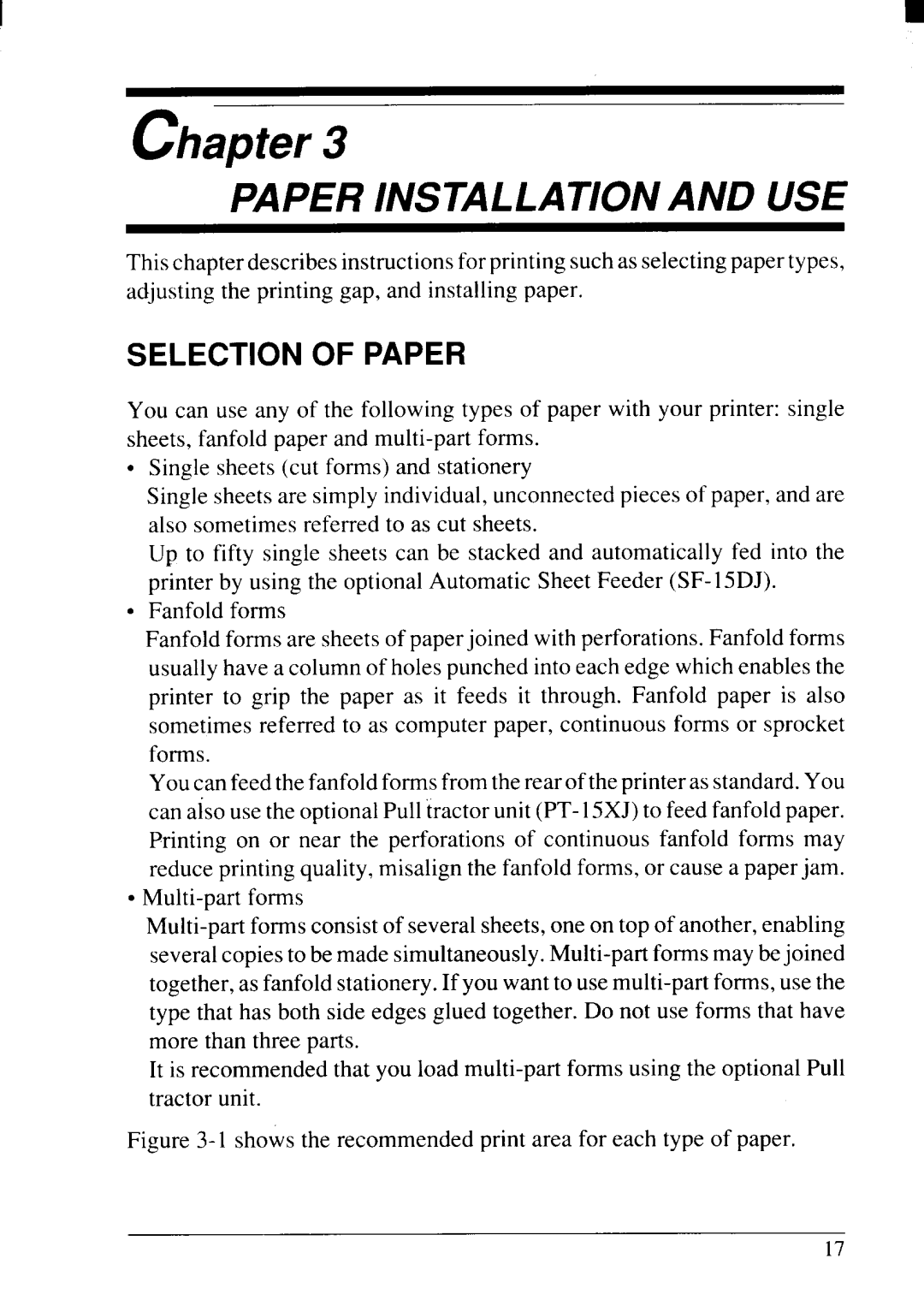 Star Micronics NX-2415II user manual Paper Installation and USE, Selection of Paper 