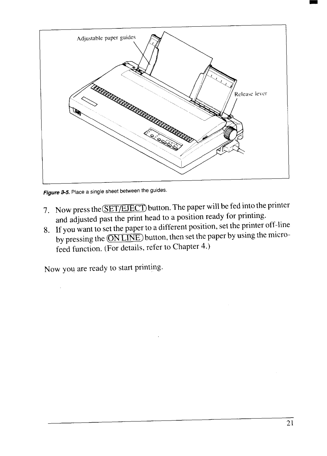 Star Micronics NX-2415II user manual ?-5Place.a single sheet between the guides 