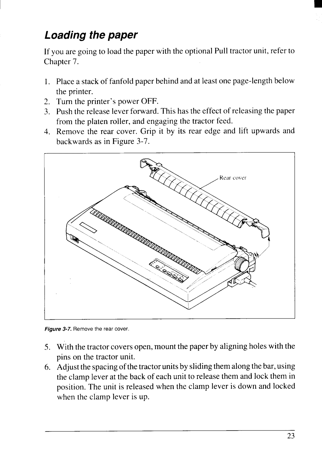 Star Micronics NX-2415II user manual Loading the paper, Remove the rear cover 