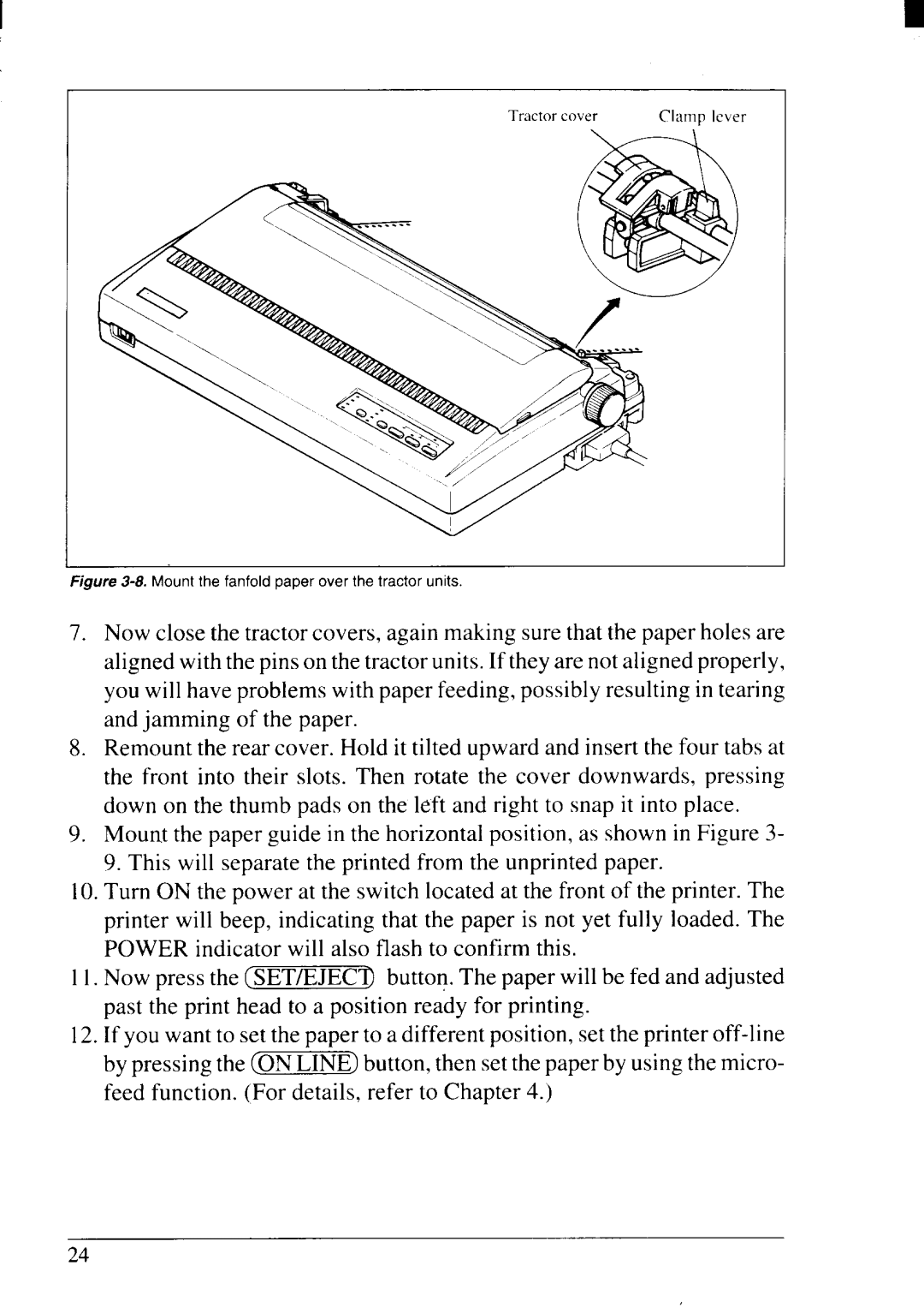 Star Micronics NX-2415II user manual Mount the fanfold paper over the tractor units 