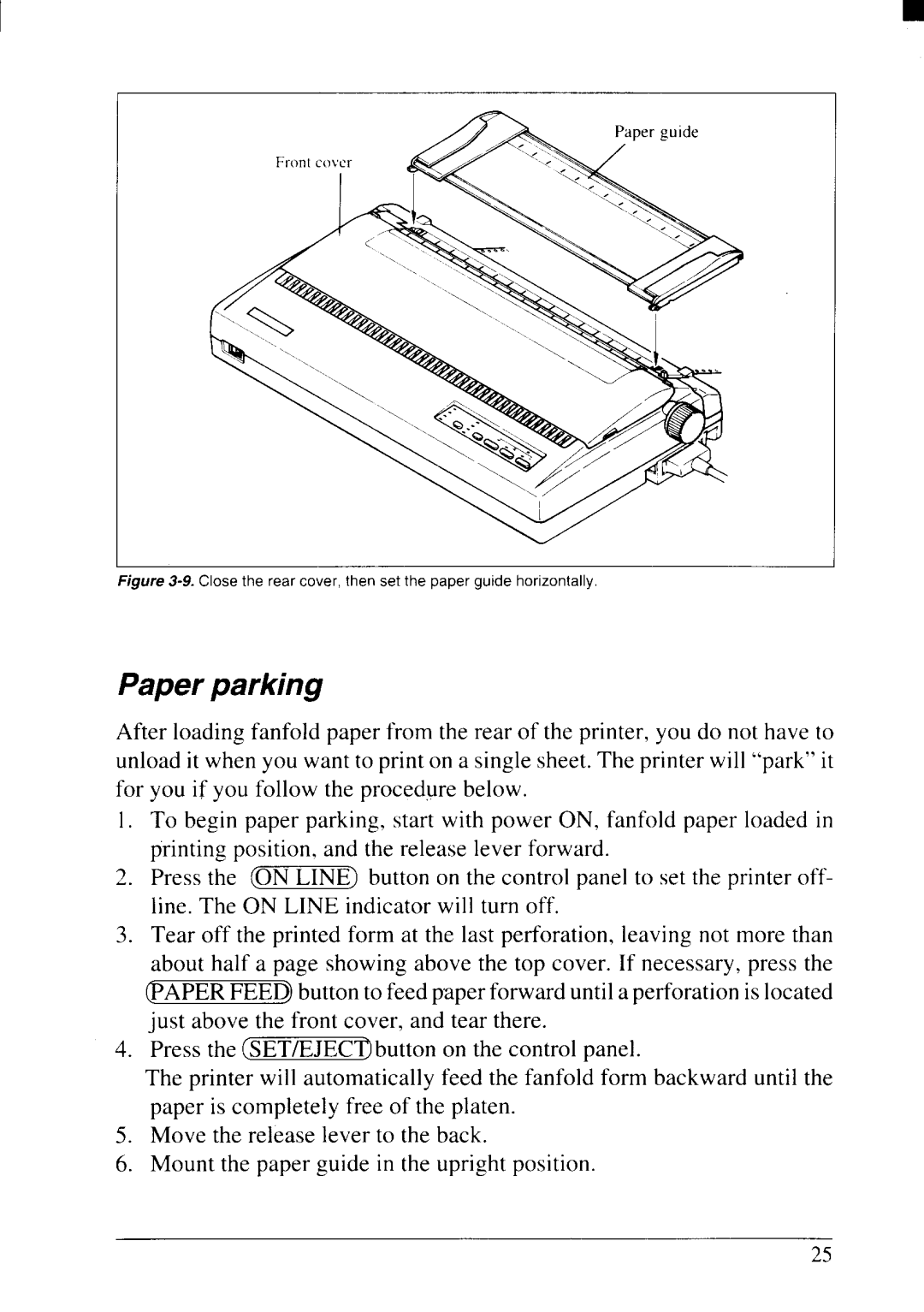 Star Micronics NX-2415II user manual Paper parking, Close the rear cover, then set the paper guide horizontally 