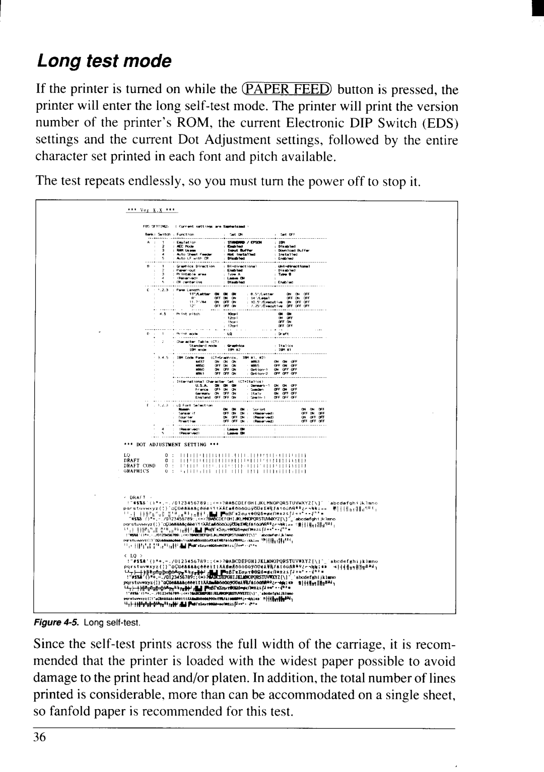 Star Micronics NX-2415II user manual Long test mode, Long self-test 