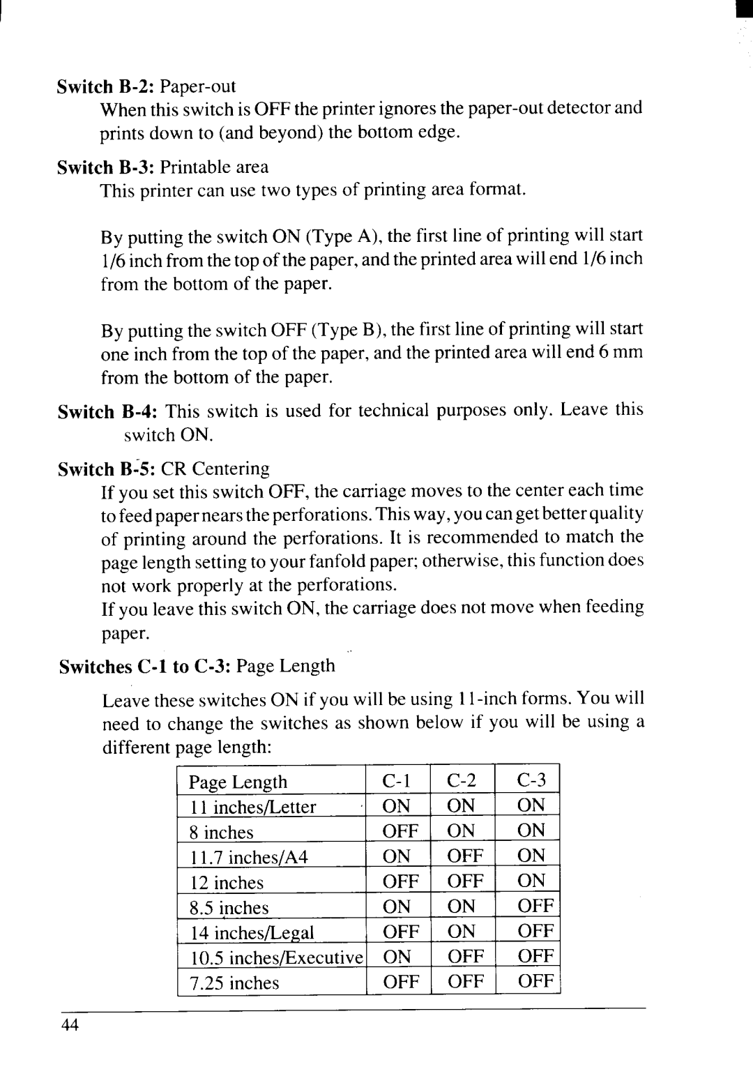 Star Micronics NX-2415II user manual Switch B-2 Paper-out 