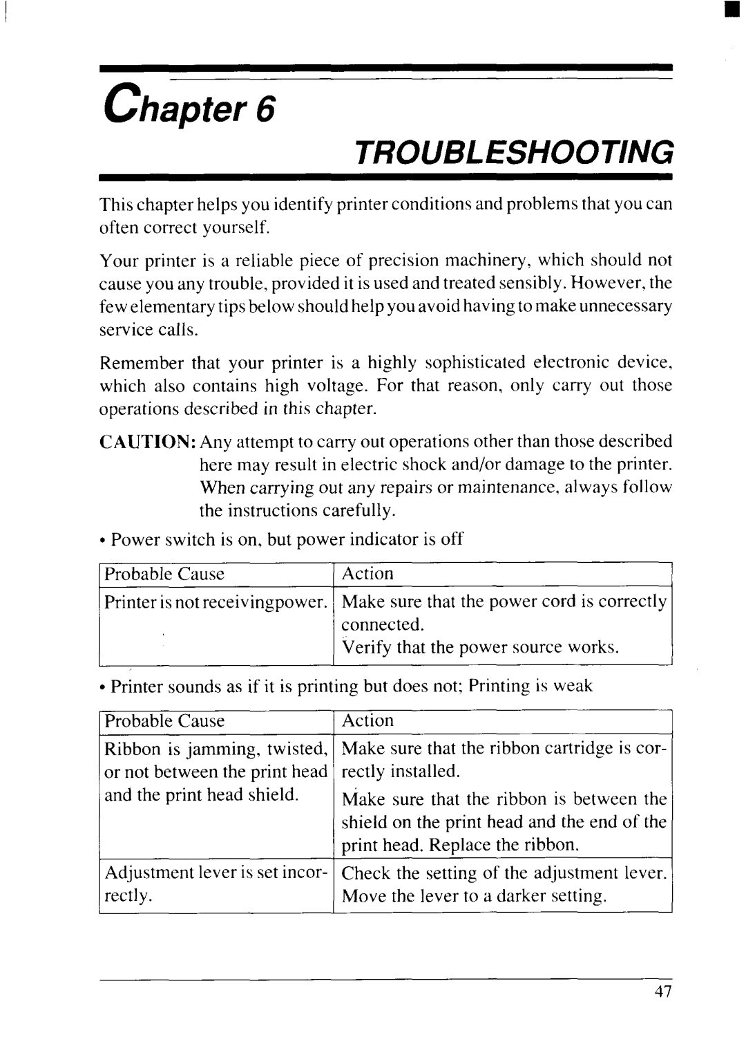 Star Micronics NX-2415II user manual Troubleshooting 