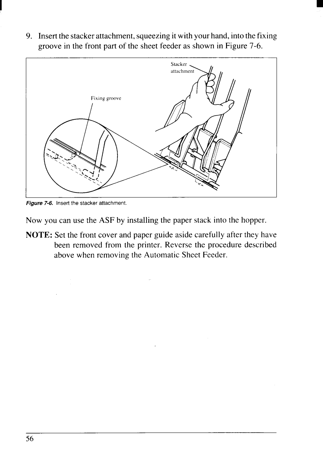 Star Micronics NX-2415II user manual Insert the stacker attachment 