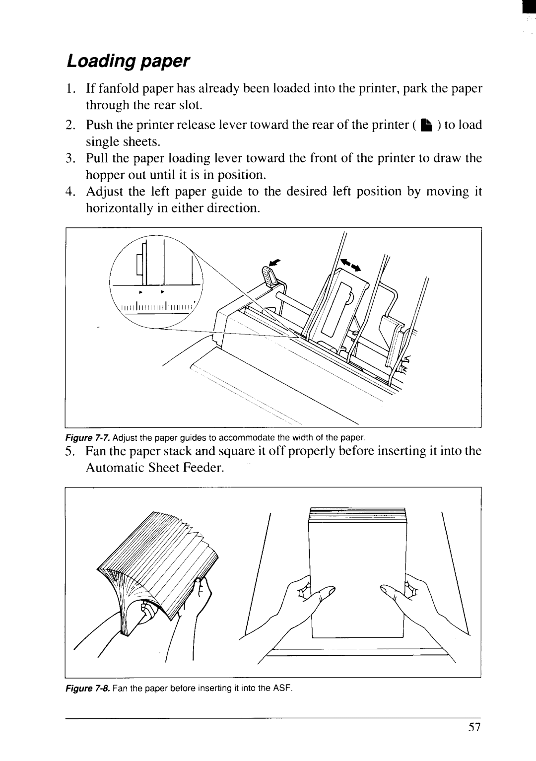 Star Micronics NX-2415II user manual Loading paper, Adjust the paper guides to accornrnmlatethewidthof the PaPer 