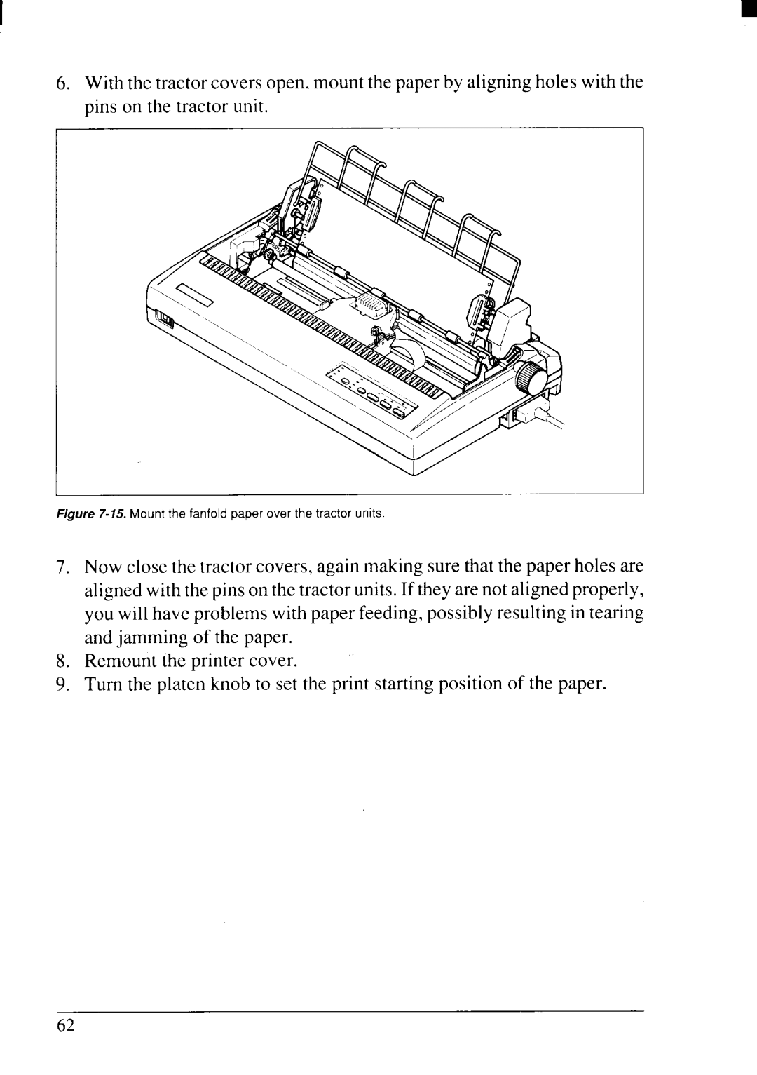 Star Micronics NX-2415II user manual Mount the fanfold paper over the tractor units 