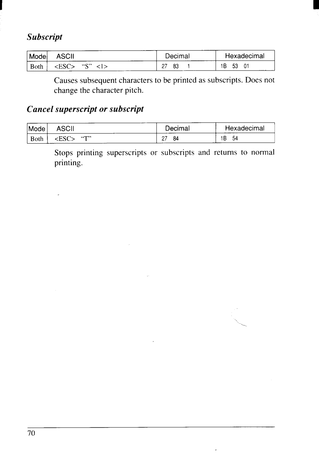 Star Micronics NX-2415II user manual Subscript, Cancel superscript or subscript 