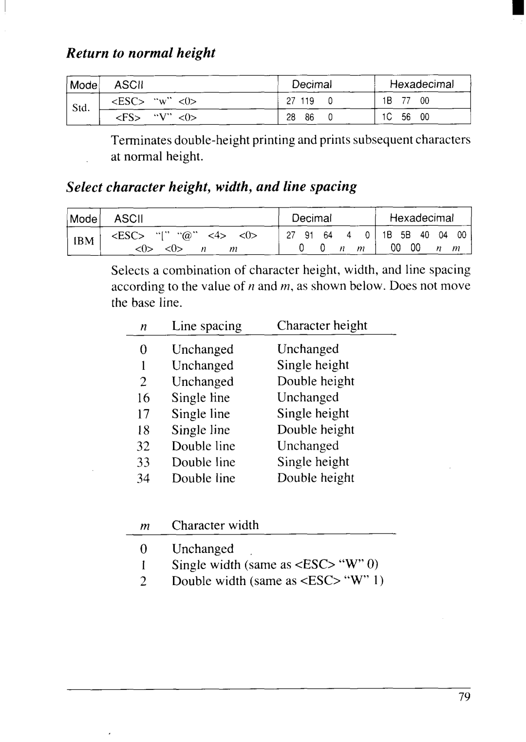 Star Micronics NX-2415II user manual Return to normal height, Select character height, width, and line spacing 