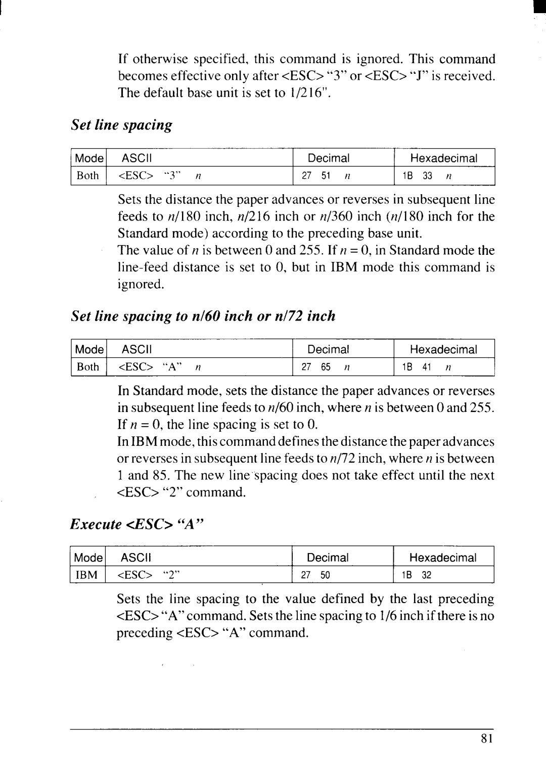 Star Micronics NX-2415II user manual Set line spacing to n160inch or n172inch, Execute dlSC a 