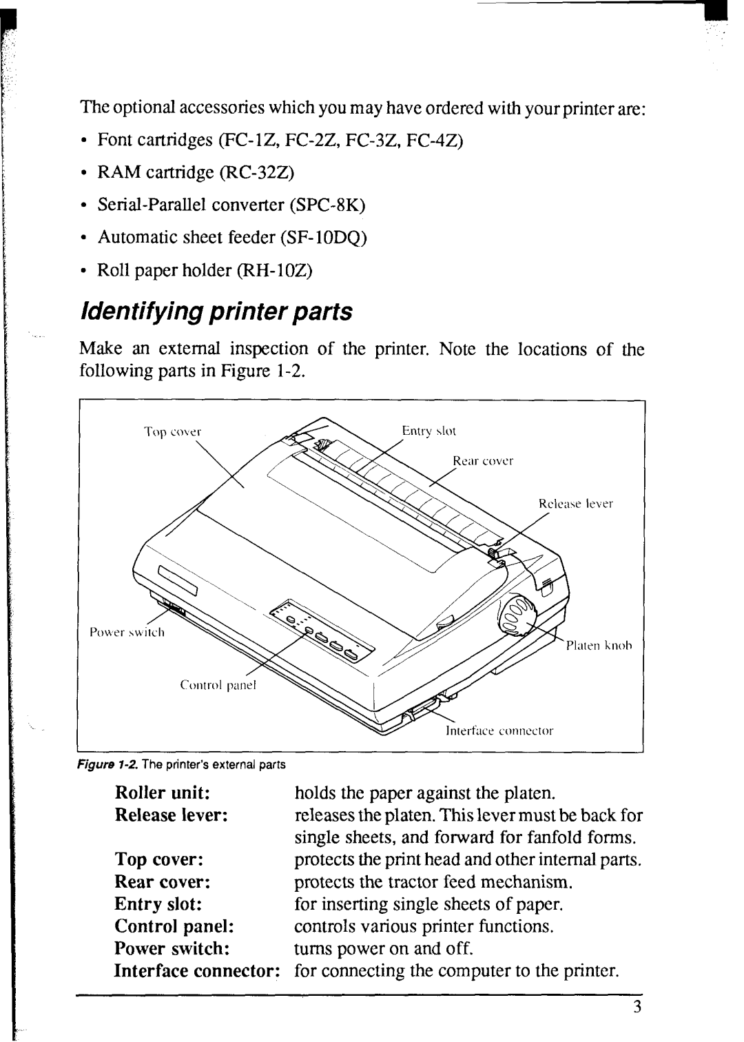 Star Micronics NX-2420 user manual Den tifying printer parts, Printer’s external parts 