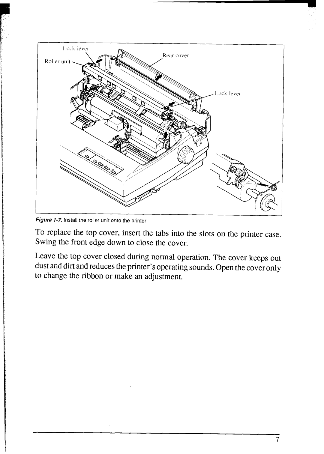 Star Micronics NX-2420 user manual Hgure 1-7. Install the roller unit onto the printer 