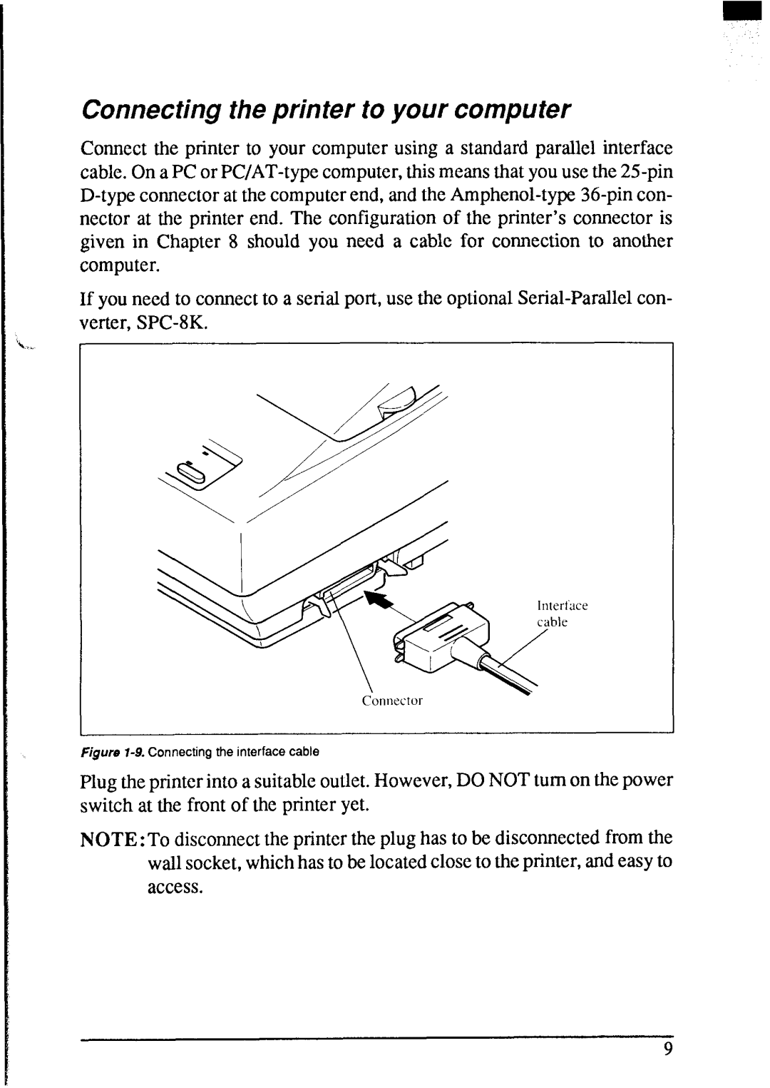 Star Micronics NX-2420 user manual Connecting the printer to your computer, Connecting the interface cable 