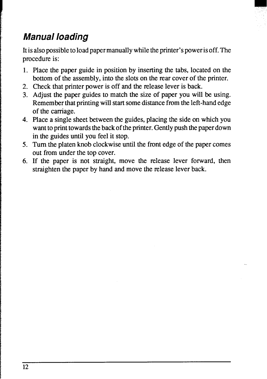 Star Micronics NX-2420 user manual Manual loading 