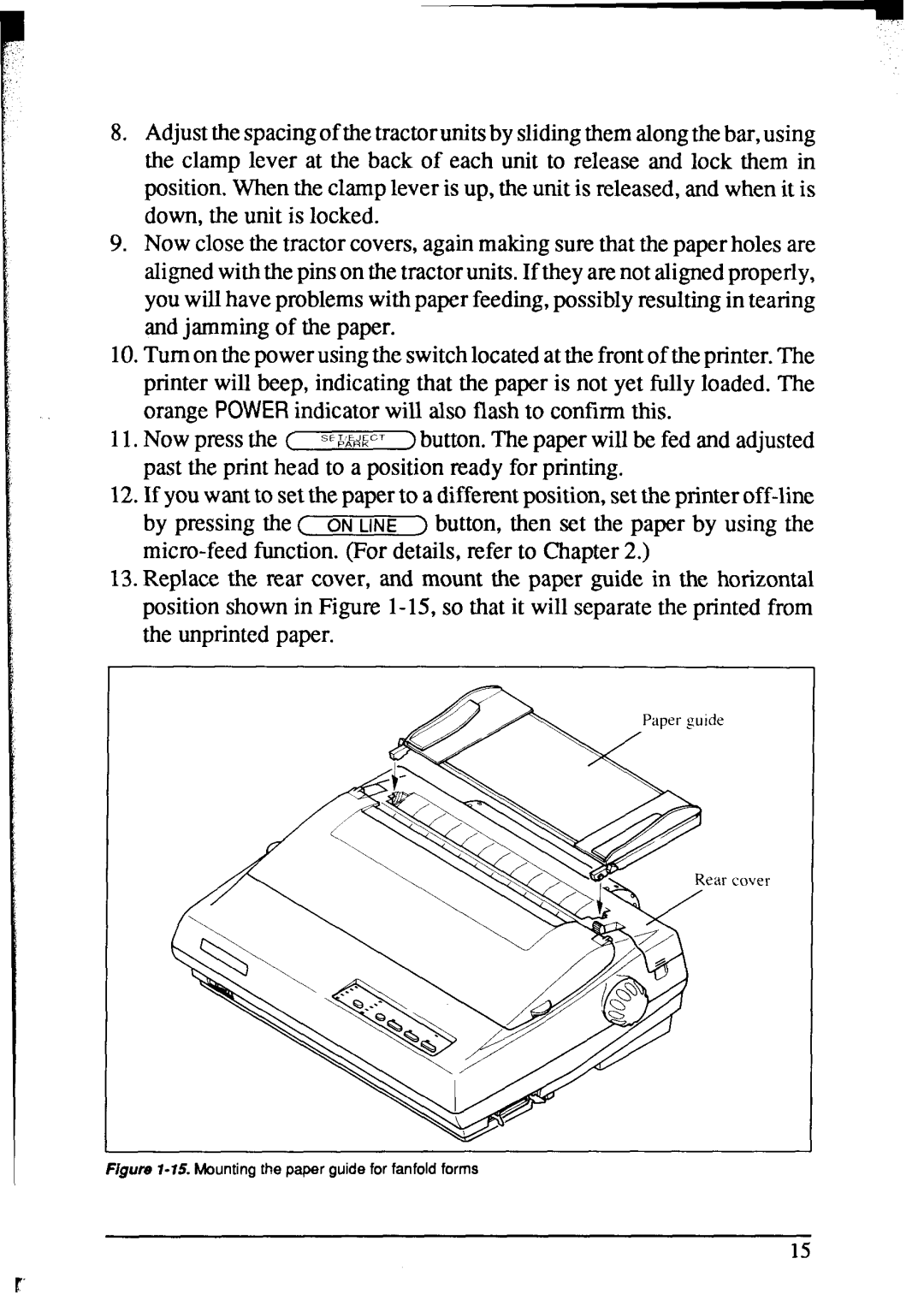 Star Micronics NX-2420 user manual Mounting the paper guide for fanfold forms 