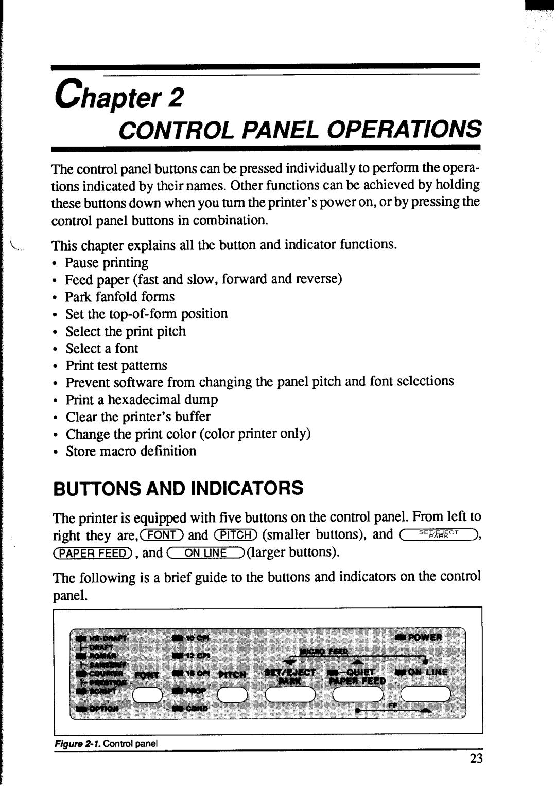 Star Micronics NX-2420 user manual Control Panel Operations 