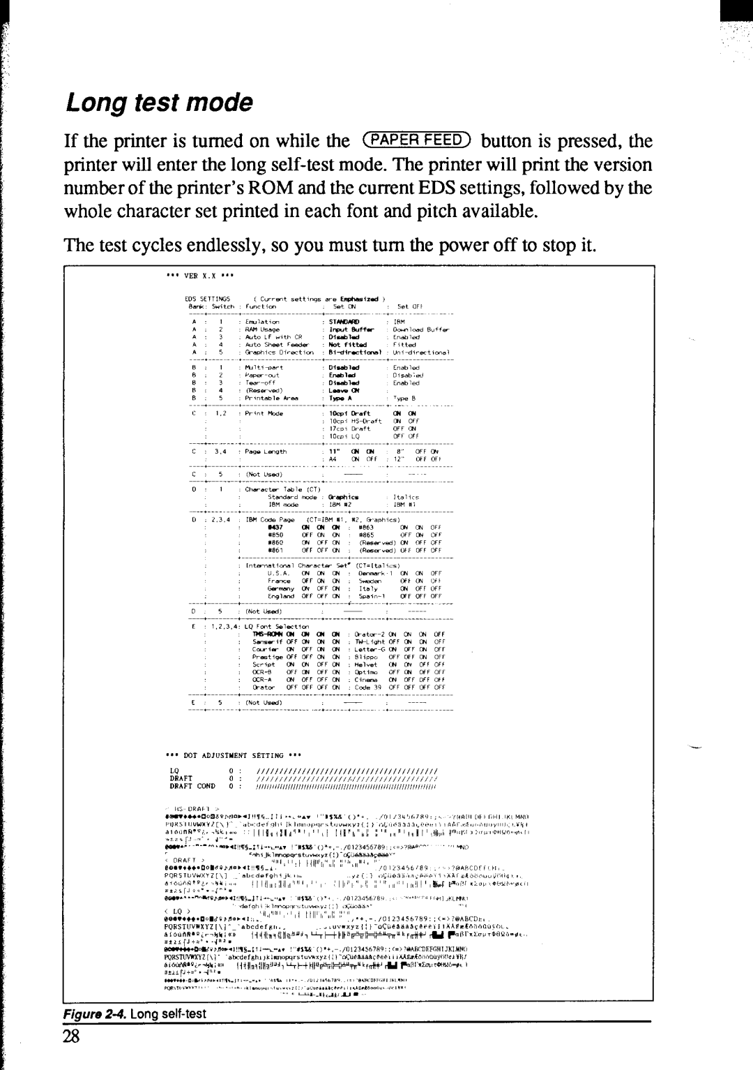 Star Micronics NX-2420 user manual Long test mode 