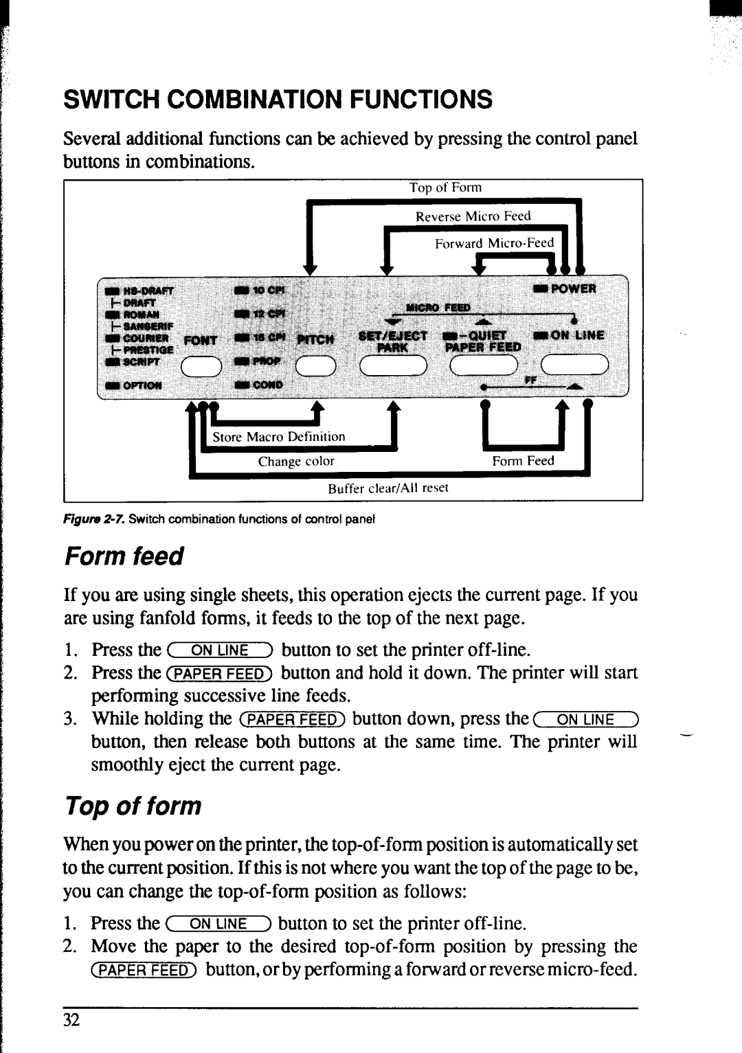 Star Micronics NX-2420 user manual Form feed, Top of form 