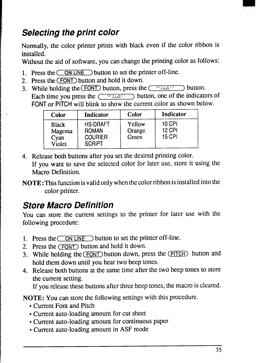 Star Micronics NX-2420 user manual Selecting the print color, Store Macro Definition 