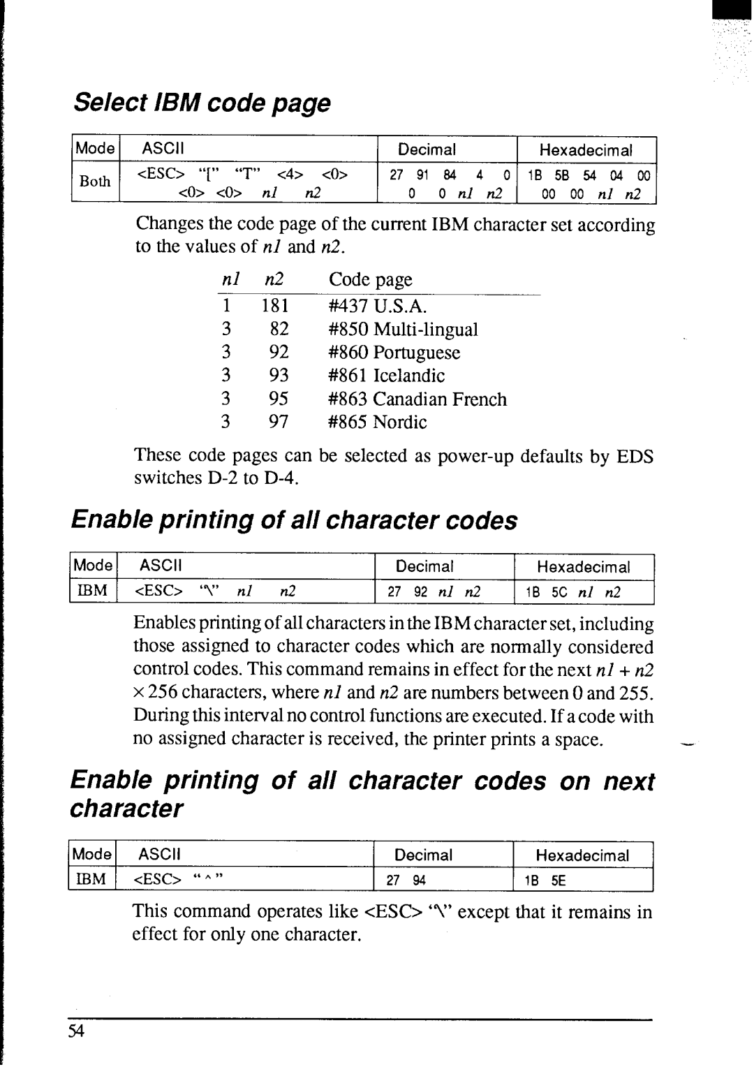 Star Micronics NX-2420 user manual Select IBM code, Enable printing of all character codes 